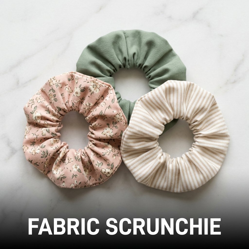 Fabric scrunchie with soft gathered texture for a cute stylish handmade hair accessory