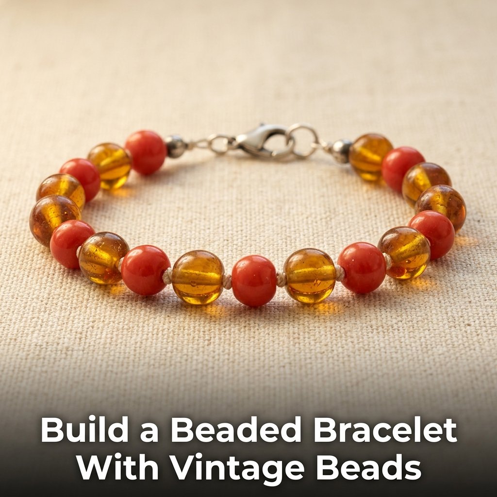 A three-strand bracelet made from restrung multi-colored glass beads salvaged from a mid-century necklace