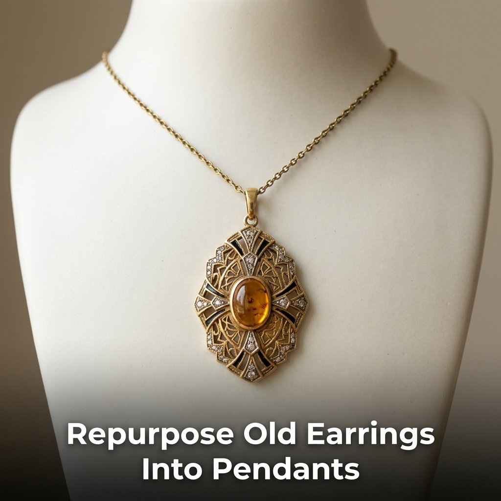 A large 1960s clip-on earring repurposed into a focal pendant on a simple beading wire