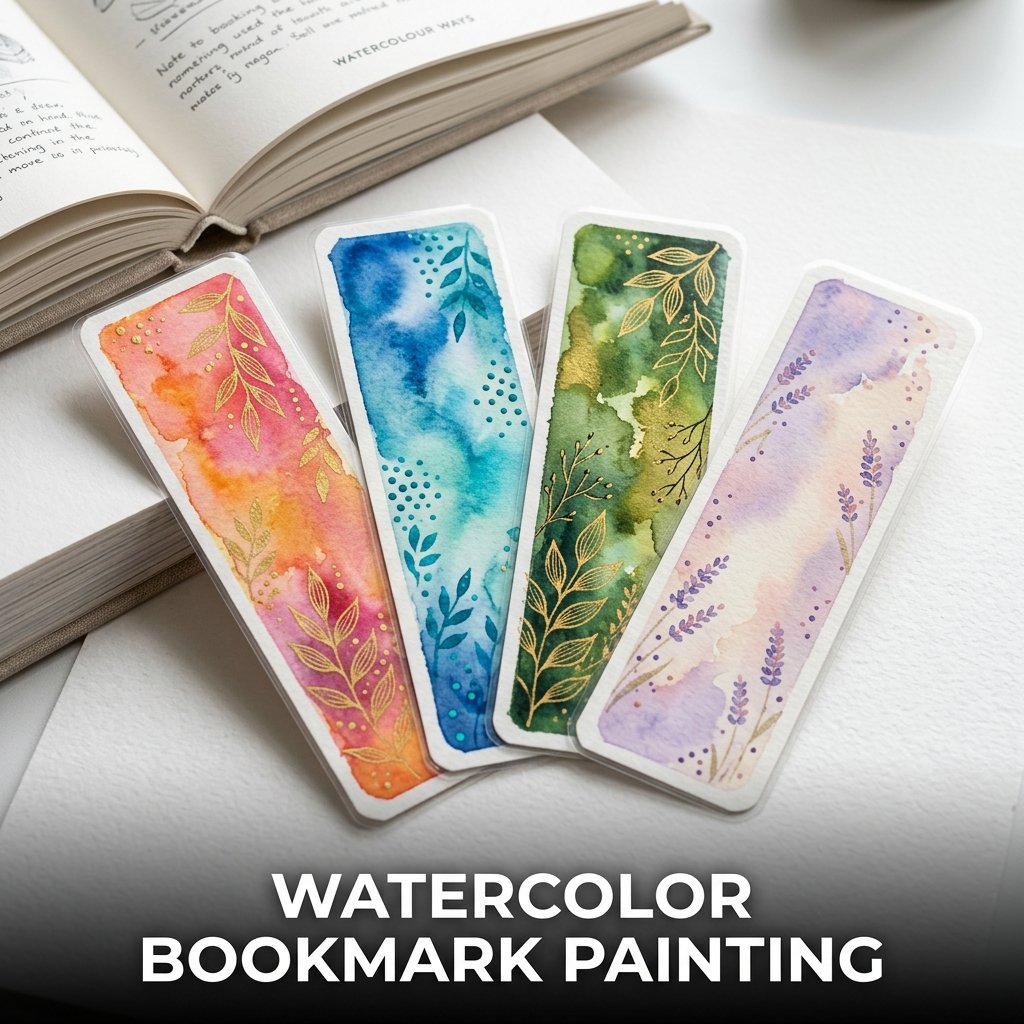 Watercolor bookmark painting with soft blended colors and artistic handmade design