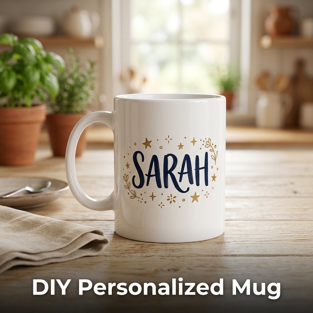 A plain white ceramic mug decorated with a hand-drawn mountain landscape using a black oil-based paint marker